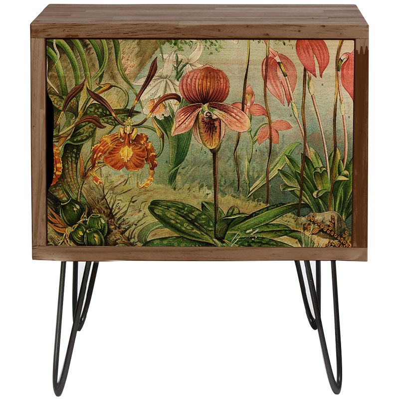 Тумба с цветочным изображением Floral Wood Nightstand 2 Коричневый Зеленый Красный Тумба с цветочным изображением Floral Wood Nightstand 2 Коричневый Зеленый Красный в Костроме | Loft Concept