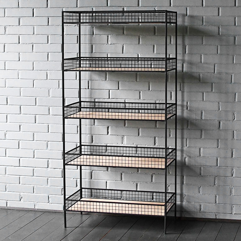 Стеллаж Keith Industrial Metal Rust Rack Черный Древесина Стеллаж Keith Industrial Metal Rust Rack Черный Древесина в Костроме | Loft Concept