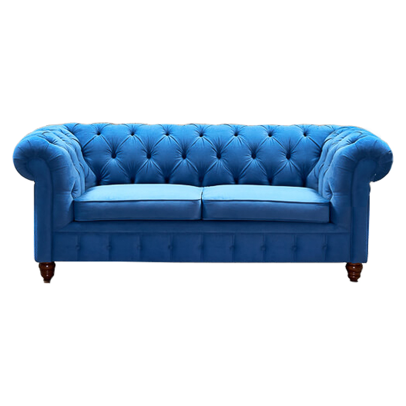 Диван Mini Kensington double blue velor Светло-синий Коричневый Диван Mini Kensington double blue velor Светло-синий Коричневый в Костроме | Loft Concept