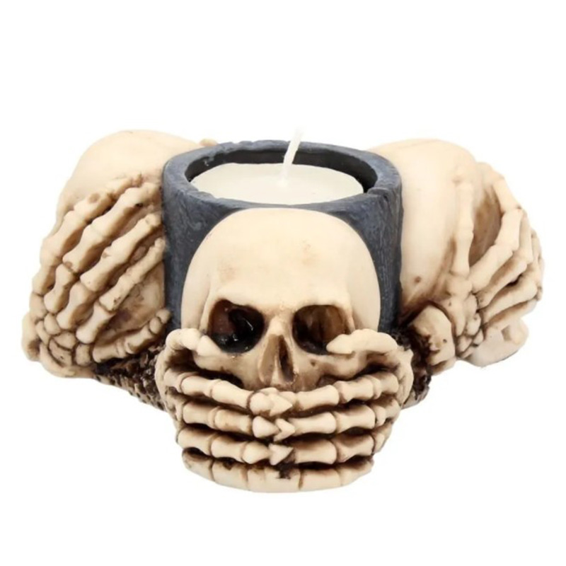 Подсвечник Three Wise Skulls Черный Бежево-серый Подсвечник Three Wise Skulls Черный Бежево-серый в Костроме | Loft Concept