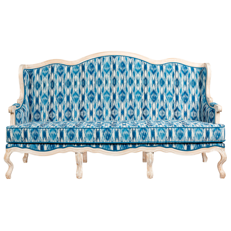 Трехместный диван с голубым узором Ikat Pattern Белый Голубой Трехместный диван с голубым узором Ikat Pattern Белый Голубой в Костроме | Loft Concept