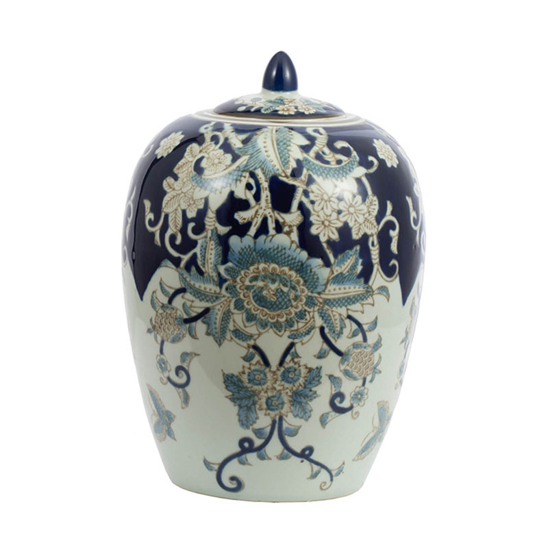 Ваза с крышкой Blue & White Ornament Vase barrel Белый Синий Ваза с крышкой Blue & White Ornament Vase barrel Белый Синий в Костроме | Loft Concept