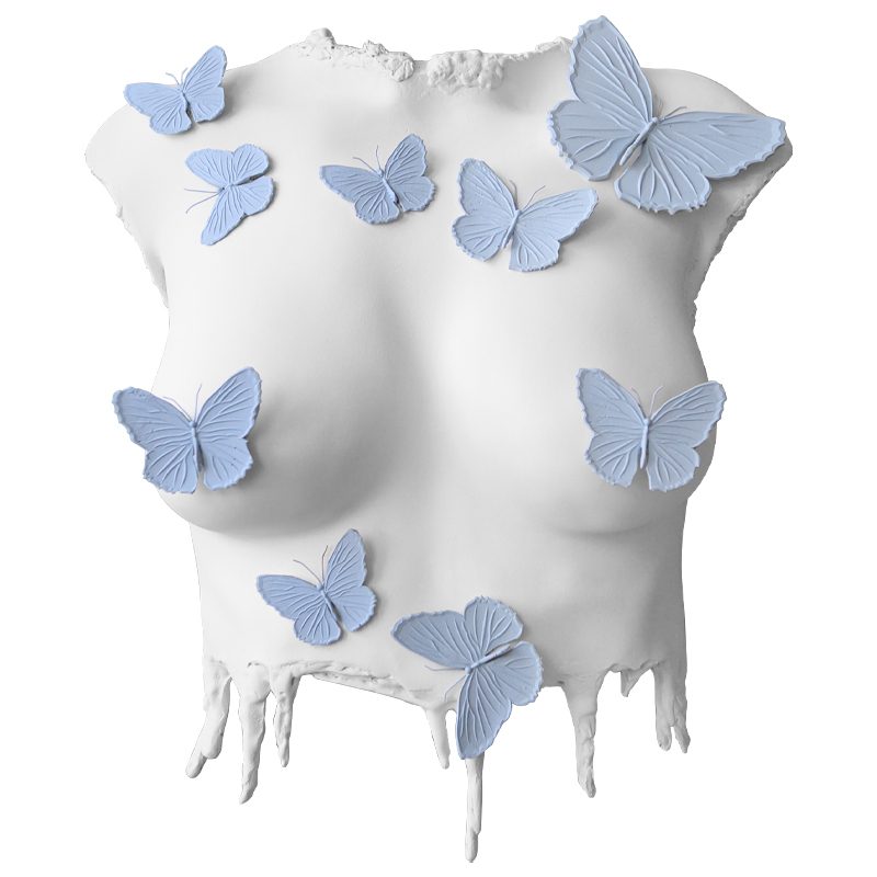 Аксессуар на стену Sculpture Female Torso Butterflies Белый Голубой Аксессуар на стену Sculpture Female Torso Butterflies Белый Голубой в Костроме | Loft Concept