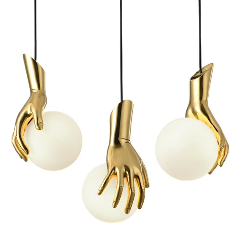 Подвесной светильник Золотая рука Gold Hand Pendant lamp Глянцевое золото Прозрачный белый в Костроме | Loft Concept 