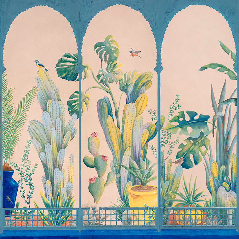 Обои ручная роспись Jardin Marrakech Majorelle on painted Xuan paper Обои ручная роспись Jardin Marrakech Majorelle on painted Xuan paper в Костроме | Loft Concept