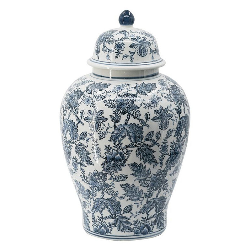 Ваза с крышкой и бело-синим цветочным узором Blue & White Ornament Белый Синий Ваза с крышкой и бело-синим цветочным узором Blue & White Ornament Белый Синий в Костроме | Loft Concept