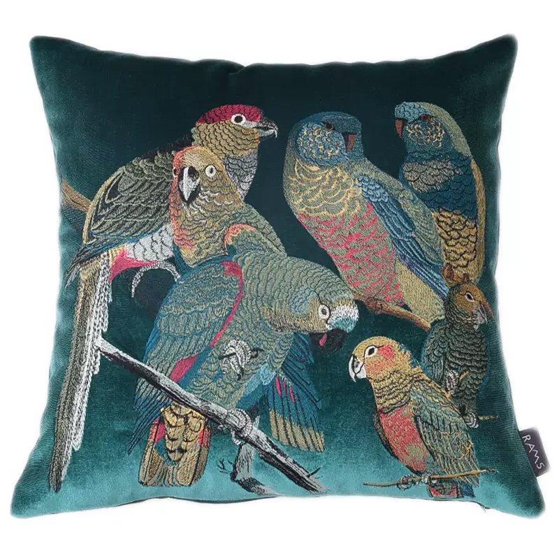 Декоративная подушка с вышивкой Embroidery Parrots Pillow Green Зеленый Мульти Декоративная подушка с вышивкой Embroidery Parrots Pillow Green Зеленый Мульти в Костроме | Loft Concept