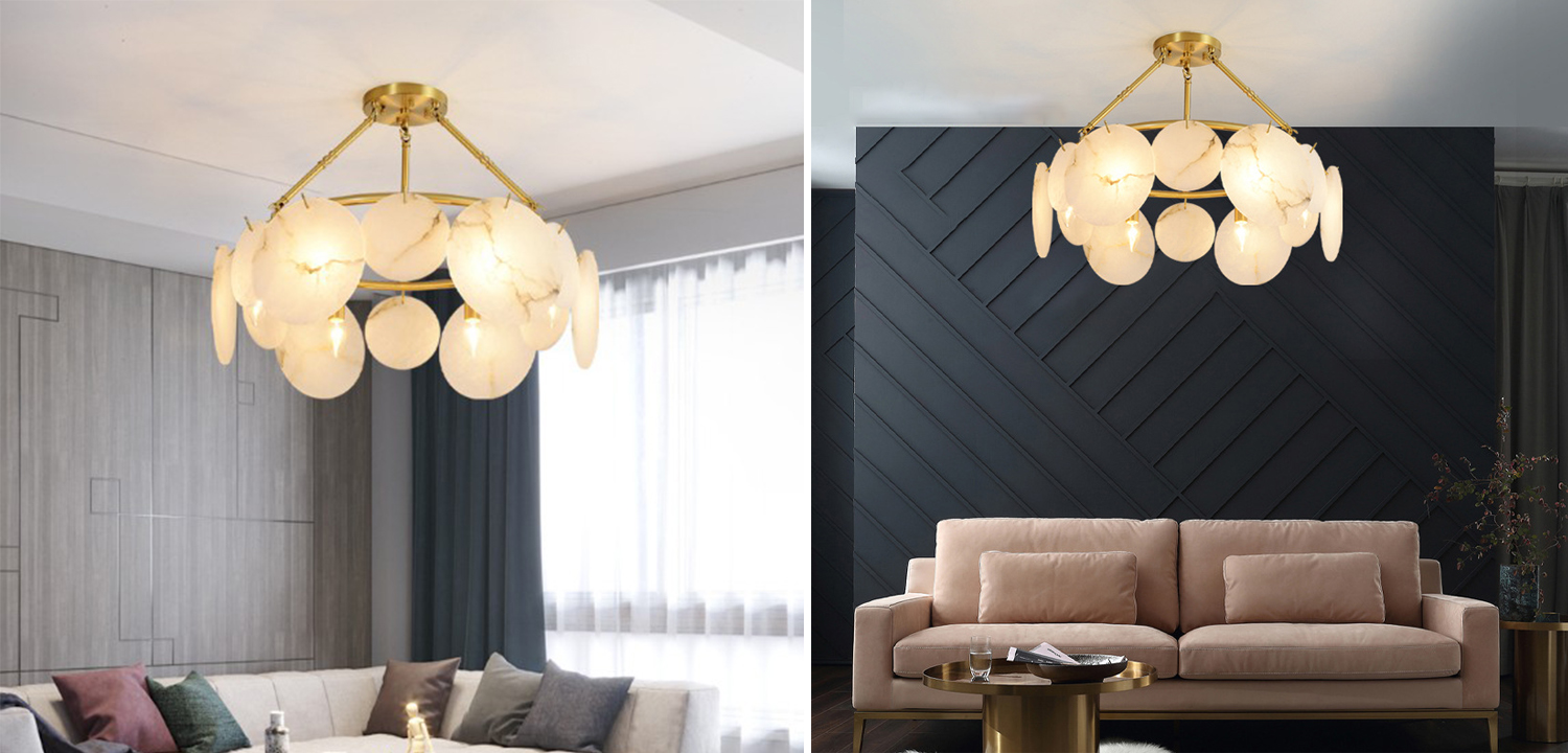 Дизайнерская люстра с круглыми мраморными подвесами Round Marble Pendants - фото