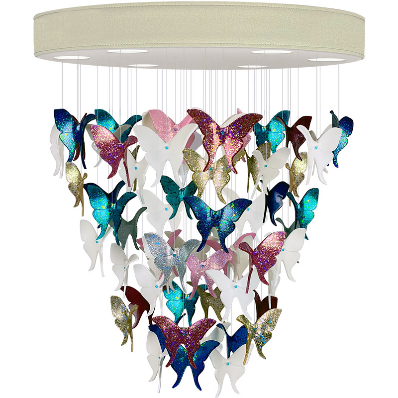 Люстра Цветные Бабочки Жемчужно-серая база Night Butterflies Chandelier Multi Color Бежево-серый Мульти Люстра Цветные Бабочки Жемчужно-серая база Night Butterflies Chandelier Multi Color Бежево-серый Мульти в Костроме | Loft Concept