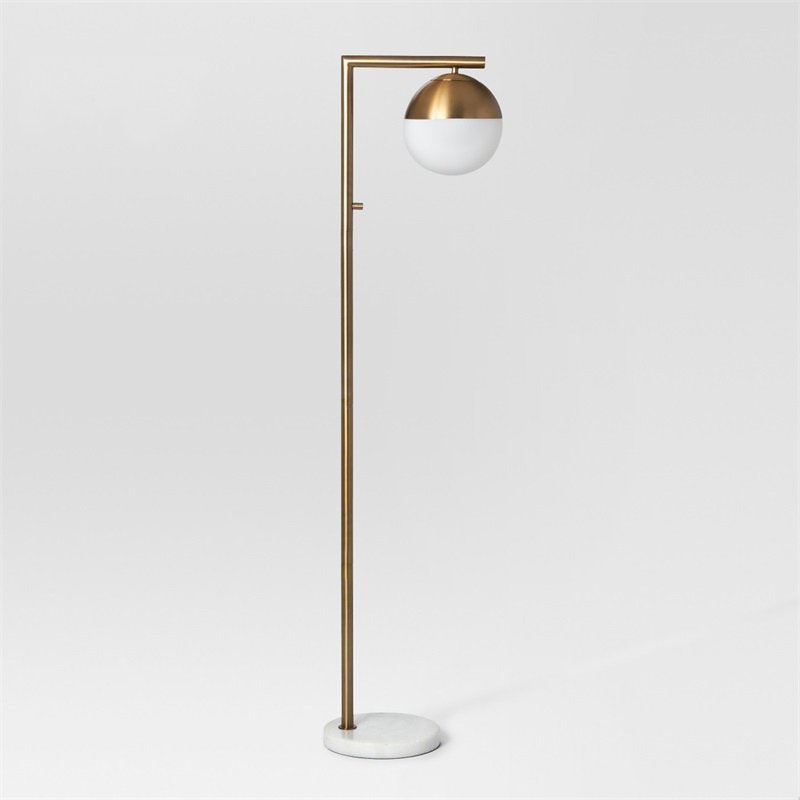 Торшер Geneva Single Glass Globe Floor Lamp Белый Латунь Торшер Geneva Single Glass Globe Floor Lamp Белый Латунь в Костроме | Loft Concept