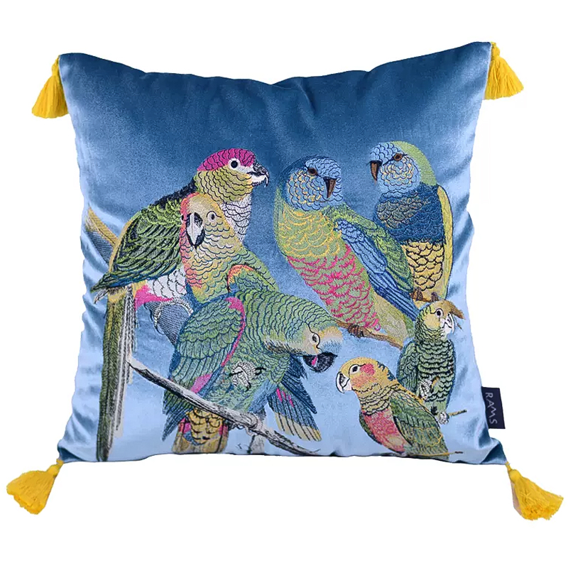 Декоративная подушка с вышивкой Embroidery Parrots Pillow Blue Голубой Мульти Декоративная подушка с вышивкой Embroidery Parrots Pillow Blue Голубой Мульти в Костроме | Loft Concept