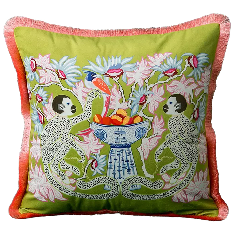 Декоративная подушка Two Monkeys Green Cushion Мульти Салатовый Декоративная подушка Two Monkeys Green Cushion Мульти Салатовый в Костроме | Loft Concept