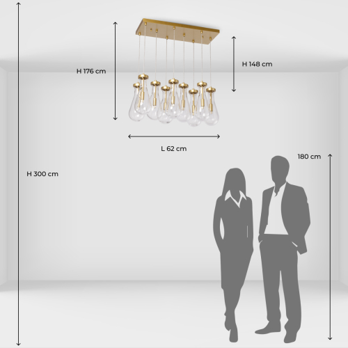 Люстра с 9-ю прозрачными стеклянными плафонами в форме капли Lucid Rain  в Костроме