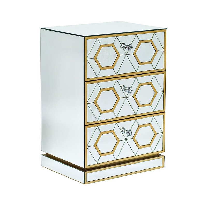 Комод зеркальный с 3-мя ящиками Mirrored Commode 3 drawers Золотой Комод зеркальный с 3-мя ящиками Mirrored Commode 3 drawers Золотой в Костроме | Loft Concept