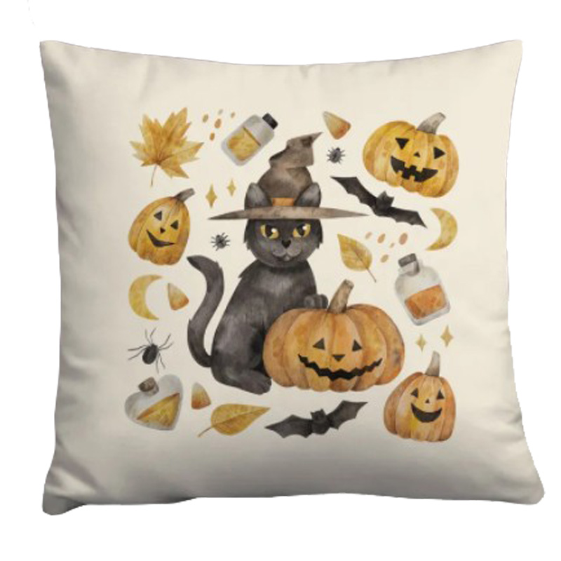 Подушка Halloween Pumpkin Cat Белый Оранжевый Серый Подушка Halloween Pumpkin Cat Белый Оранжевый Серый в Костроме | Loft Concept