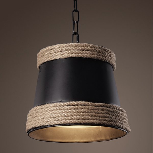 Подвесной светильник Black & Hemp Pendant Lamp Черный Подвесной светильник Black & Hemp Pendant Lamp Черный в Костроме | Loft Concept