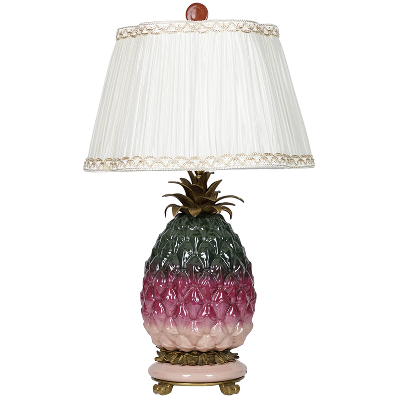 Настольная лампа с абажуром Pineapple Dark Green Purple Table Lamp Белый Бронза Зеленый Розовый в Костроме | Loft Concept 