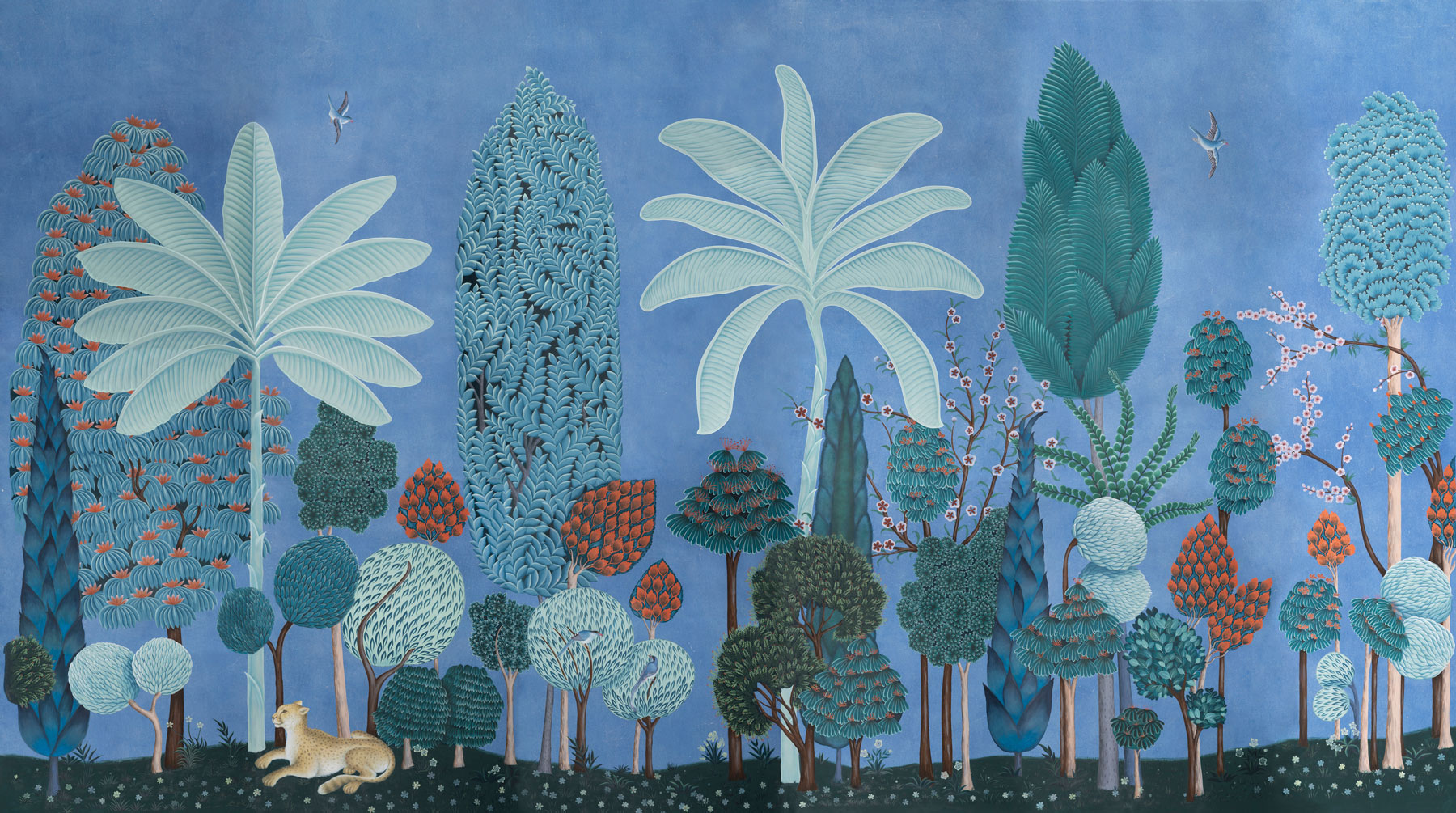 Обои ручная роспись Malwa Special Colourway on blue painted Xuan paper Обои ручная роспись Malwa Special Colourway on blue painted Xuan paper - постер Loft-Concept в Костроме