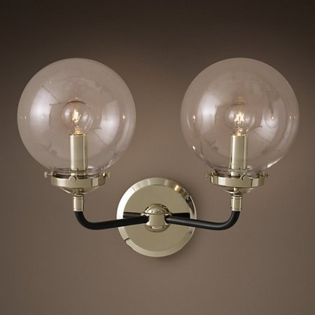 Бра Bistro Globe Clear Glass Double Sconce Nickel Бра Bistro Globe Clear Glass Double Sconce Nickel в Костроме | Loft Concept