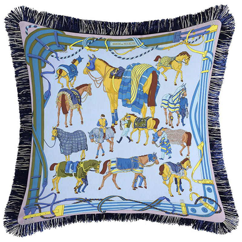 Декоративная подушка Hermes Horses Blue 131 Голубой Мульти Декоративная подушка Hermes Horses Blue 131 Голубой Мульти в Костроме | Loft Concept