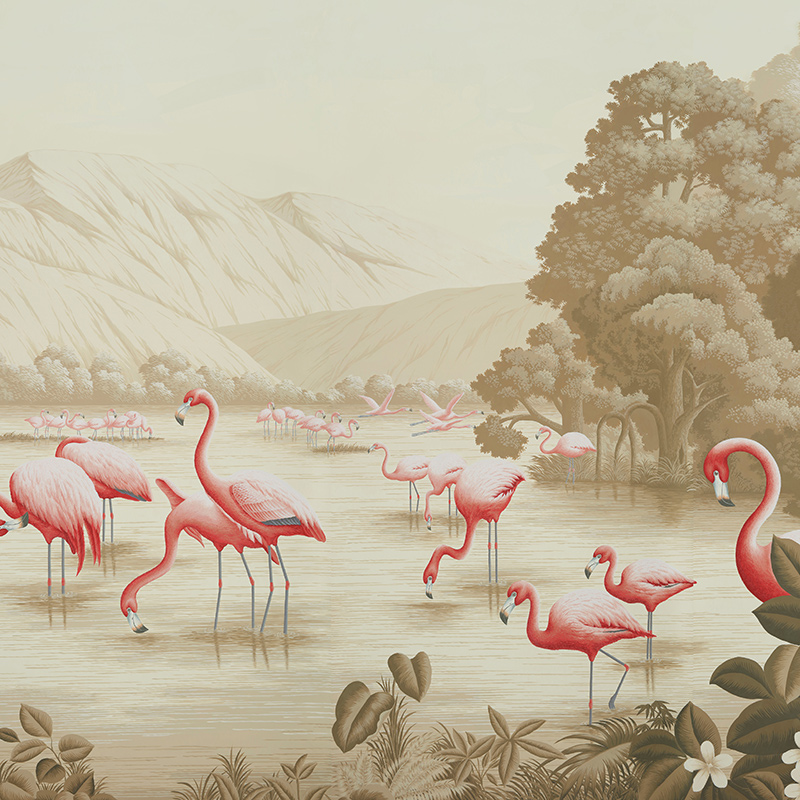 Обои ручная роспись Flamingos Flamingo on Sepia scenic paper Обои ручная роспись Flamingos Flamingo on Sepia scenic paper в Костроме | Loft Concept