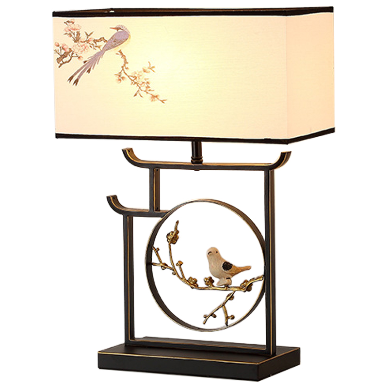 Настольная лампа с абажуром Bird Chinese Style Modern Table Lamp Черный Бежевый Золотой Настольная лампа с абажуром Bird Chinese Style Modern Table Lamp Черный Бежевый Золотой в Костроме | Loft Concept