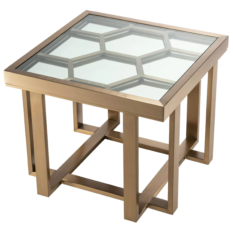 Приставной стол Philipp Plein Side Table Skeleton Золотой Прозрачное Стекло Зеркало в Костроме | Loft Concept 
