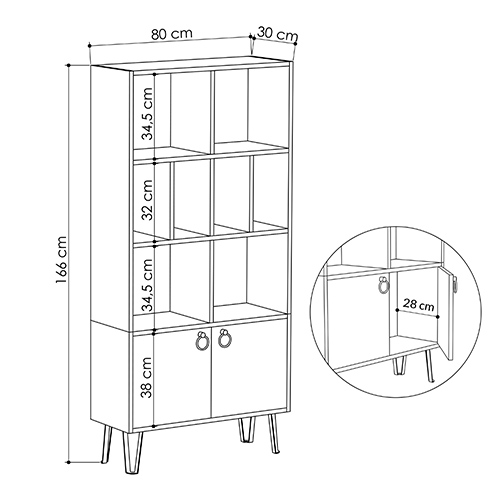 Стеллаж прямой цвета древесины с полками и 2-мя белыми дверцами BENE BOOKCASE OAK Стеллаж прямой цвета древесины с полками и 2-мя белыми дверцами BENE BOOKCASE OAK в Костроме