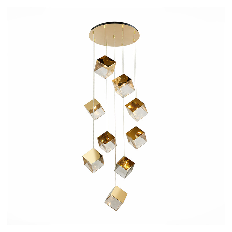 Потолочная люстра Pyrite Chandelier gold cube 9 Золотой Прозрачный Потолочная люстра Pyrite Chandelier gold cube 9 Золотой Прозрачный в Костроме | Loft Concept
