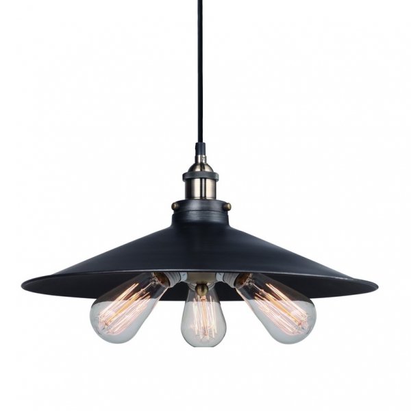 Подвесной светильник 20th C. Factory Filament Metal Triple Pendant Black Черный Подвесной светильник 20th C. Factory Filament Metal Triple Pendant Black Черный в Костроме | Loft Concept
