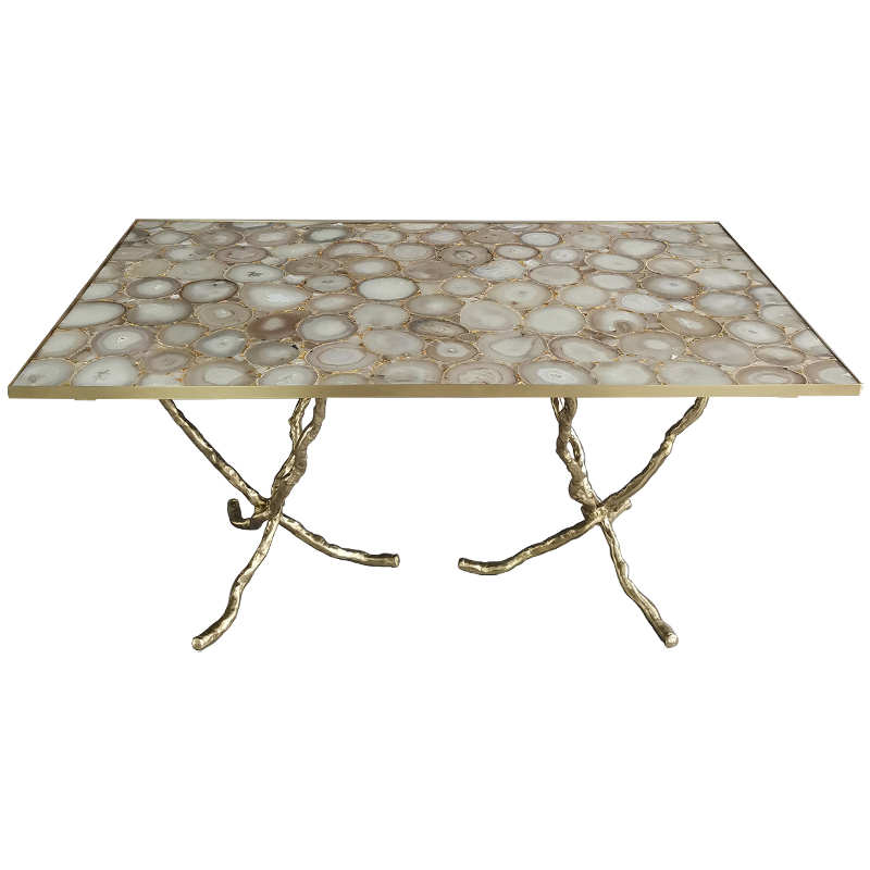 Обеденный стол Agate Design Beige Gold Dining Table Золотой Бежевый Бежево-серый Обеденный стол Agate Design Beige Gold Dining Table Золотой Бежевый Бежево-серый в Костроме | Loft Concept