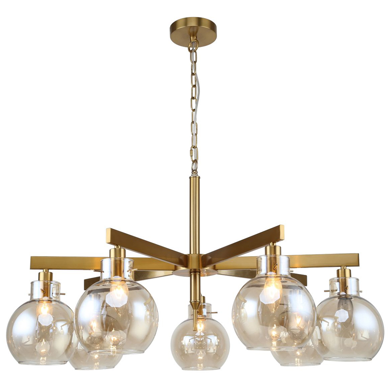 Люстра с плафонами коньячного цвета Carmella Globe Brass Латунь Коньяк Люстра с плафонами коньячного цвета Carmella Globe Brass Латунь Коньяк в Костроме | Loft Concept