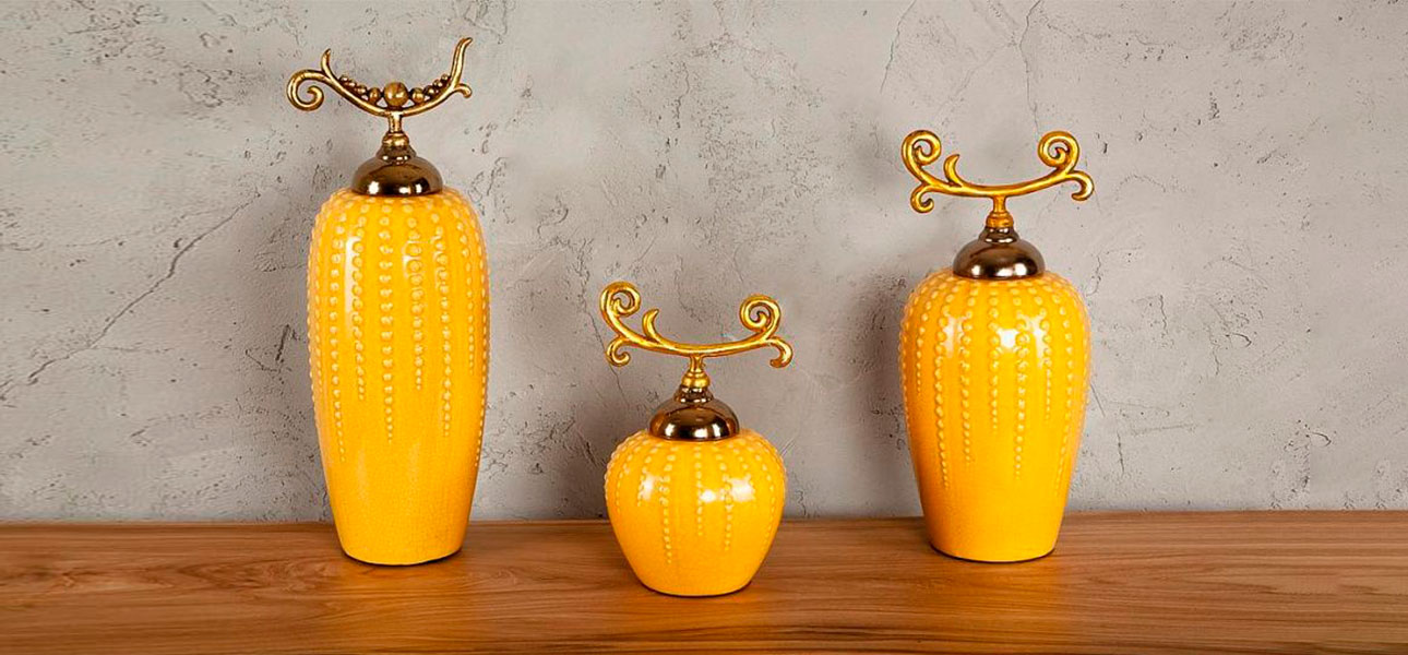 Ваза керамическая желтая Jasmine - фото