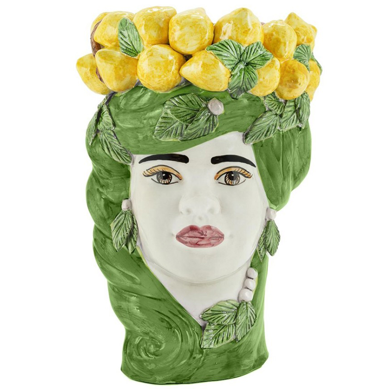Ваза Vase Lemon Head Lady Green Зеленый Желтый Белый Ваза Vase Lemon Head Lady Green Зеленый Желтый Белый в Костроме | Loft Concept
