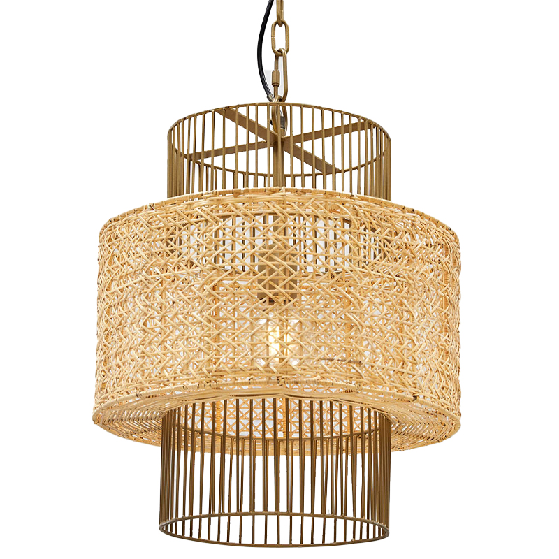 Люстра с плафоном из ротанга Raquel Wicker Chandelier Древесина Золотой Люстра с плафоном из ротанга Raquel Wicker Chandelier Древесина Золотой в Костроме | Loft Concept