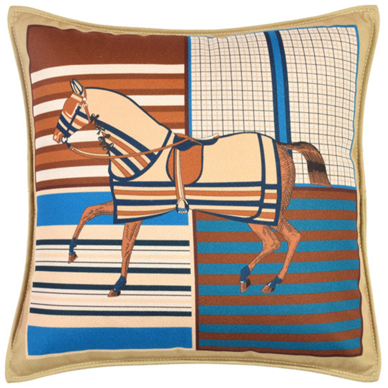 Декоративная подушка Hermes Horse 43 Бежевый Коричневый Синий Мульти Декоративная подушка Hermes Horse 43 Бежевый Коричневый Синий Мульти в Костроме | Loft Concept