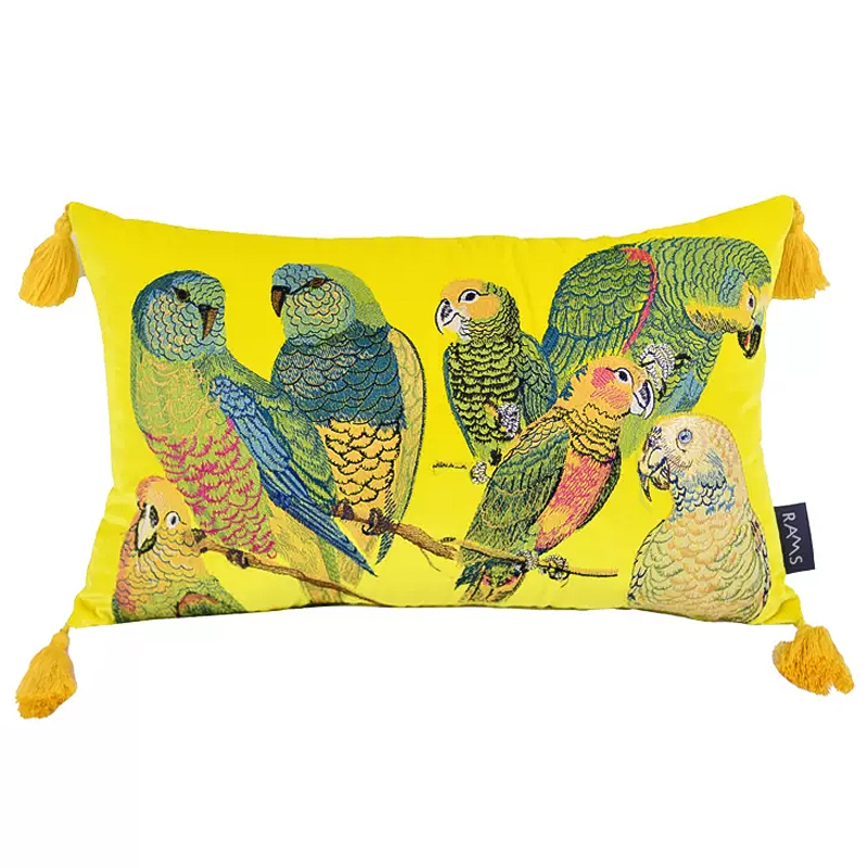 Декоративная подушка с вышивкой Embroidery Parrots Long Pillow Yellow Желтый Мульти Декоративная подушка с вышивкой Embroidery Parrots Long Pillow Yellow Желтый Мульти в Костроме | Loft Concept
