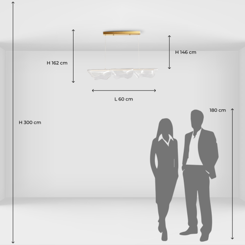 Люстра линейная с 3-мя белыми волнистыми плафонами Wave Line в Костроме