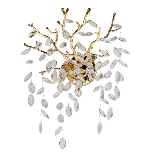 Бра золотого цвета с декоративными ветвями и прозрачными подвесками в форме листьев Droplet Chandelier Золотой Прозрачный в Костроме | Loft Concept 