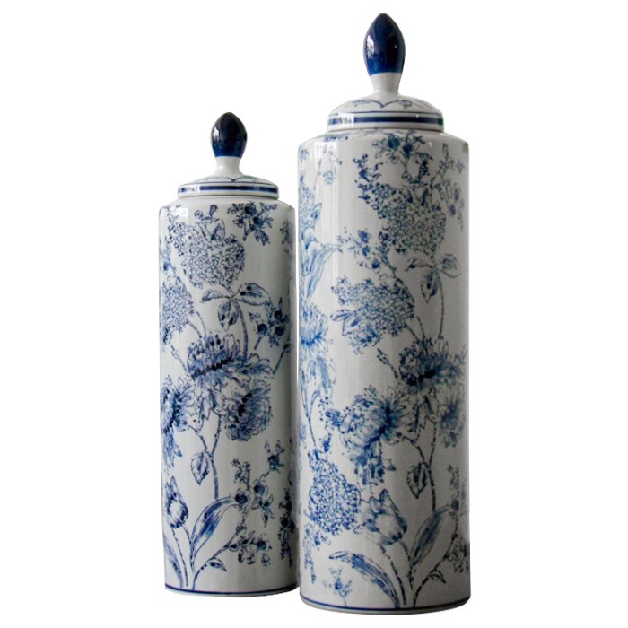 Вазы blue and white ornament Комплект из 2-х Синий Белый Вазы blue and white ornament Комплект из 2-х Синий Белый в Костроме | Loft Concept