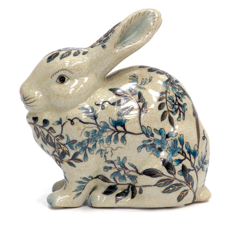 Статуэтка фарфоровая Заяц белая с орнаментом Bunny Белый Синий Статуэтка фарфоровая Заяц белая с орнаментом Bunny Белый Синий в Костроме | Loft Concept
