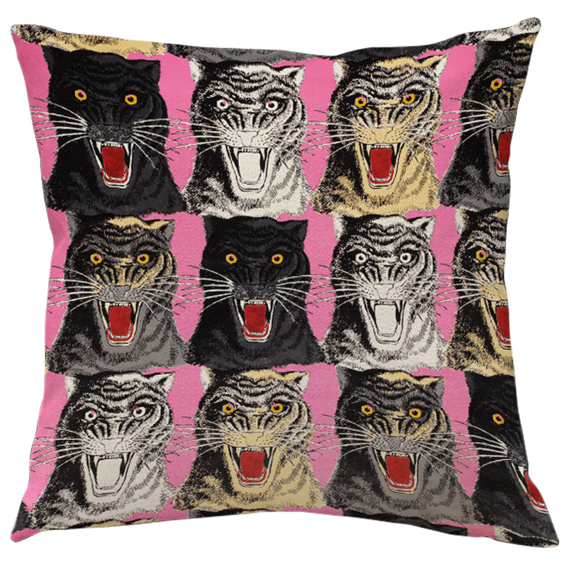 Декоративная подушка Стиль Gucci Panthers Pink Мульти Розовый Декоративная подушка Стиль Gucci Panthers Pink Мульти Розовый в Костроме | Loft Concept