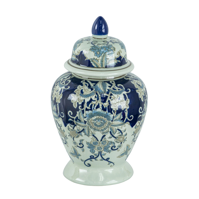Ваза с крышкой Blue & White Ornament Vase 42 Белый Синий Ваза с крышкой Blue & White Ornament Vase 42 Белый Синий в Костроме | Loft Concept