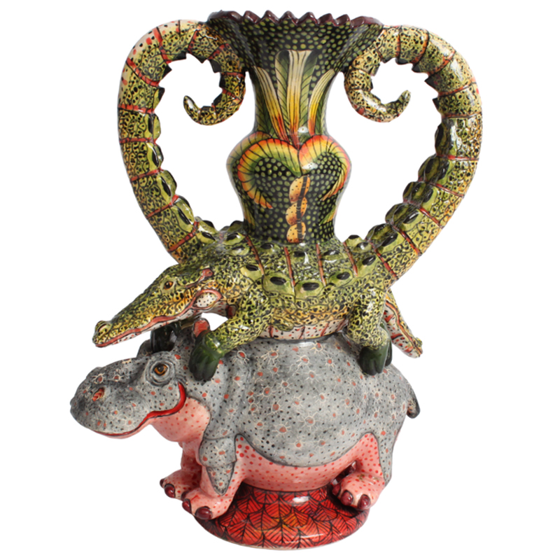 Ваза Бегемот и Крокодил Crocodile and Hippo Vase Серый Розовый Зеленый Ваза Бегемот и Крокодил Crocodile and Hippo Vase Серый Розовый Зеленый в Костроме | Loft Concept