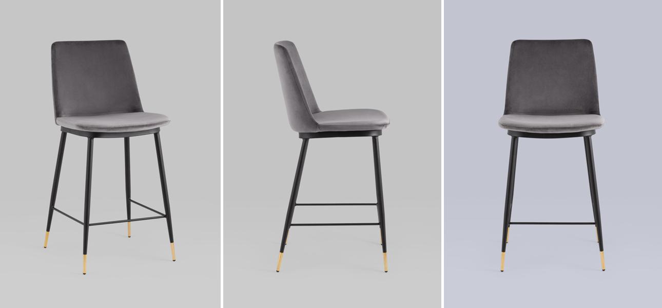 Полубарный Стул Melissa Chair Серый Велюр - фото