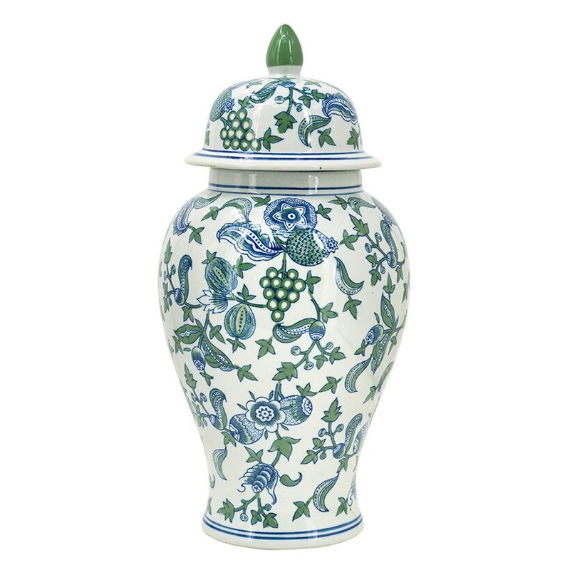 Ваза с крышкой и зелено-голубым рисунком на белом фоне 51 см Blue & White Ornament Белый Синий Ваза с крышкой и зелено-голубым рисунком на белом фоне 51 см Blue & White Ornament Белый Синий в Костроме | Loft Concept