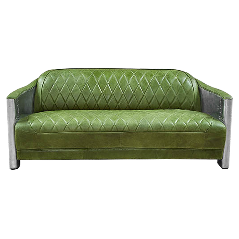 Диван Авиатор Sofa 2 seat зеленая кожа Зеленый Нержавеющая сталь Диван Авиатор Sofa 2 seat зеленая кожа Зеленый Нержавеющая сталь в Костроме | Loft Concept