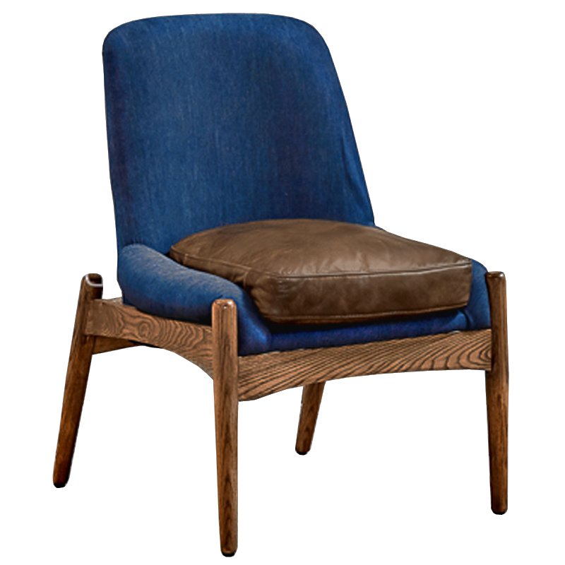 Кресло NAXOS CHAIR BLUE Leather and linen Синий Дерево Табак Кресло NAXOS CHAIR BLUE Leather and linen Синий Дерево Табак в Костроме | Loft Concept