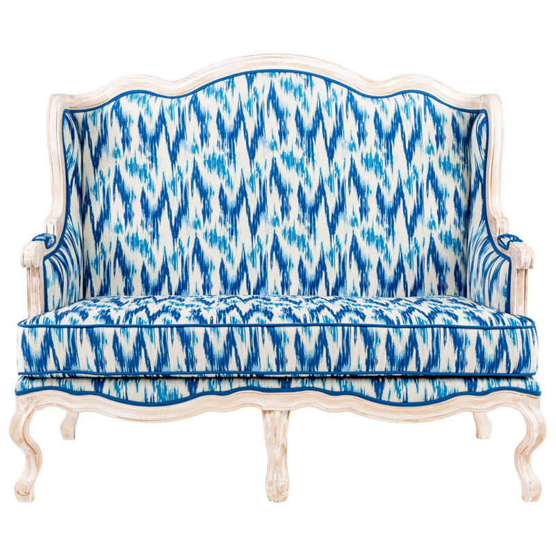 Двухместный диван с голубым узором Ikat Pattern Белый Голубой Двухместный диван с голубым узором Ikat Pattern Белый Голубой в Костроме | Loft Concept