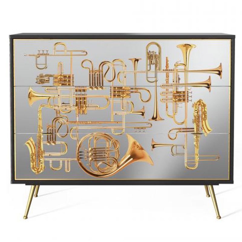 Комод Seletti Chest of Three Drawers Trumpets Латунь Черный Золотой Комод Seletti Chest of Three Drawers Trumpets Латунь Черный Золотой в Костроме | Loft Concept